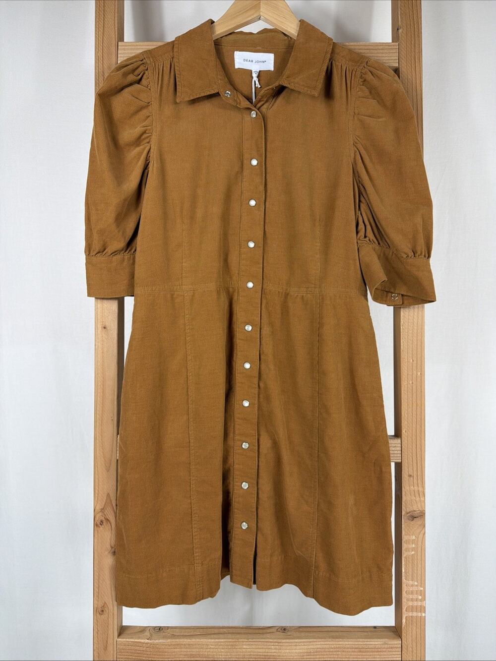 NWT Dear John Caramel Snap Up Half Sleeve Corduroy Dress #1156 SMALL